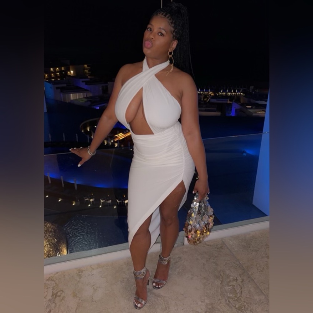 White Norma Kamaili Halter Dress with built in bodysuit